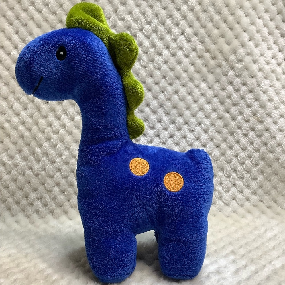 Gitzy Plush Blue Green Dinosaur Orange Spots Stuffed Animal Rattle Inside Toy